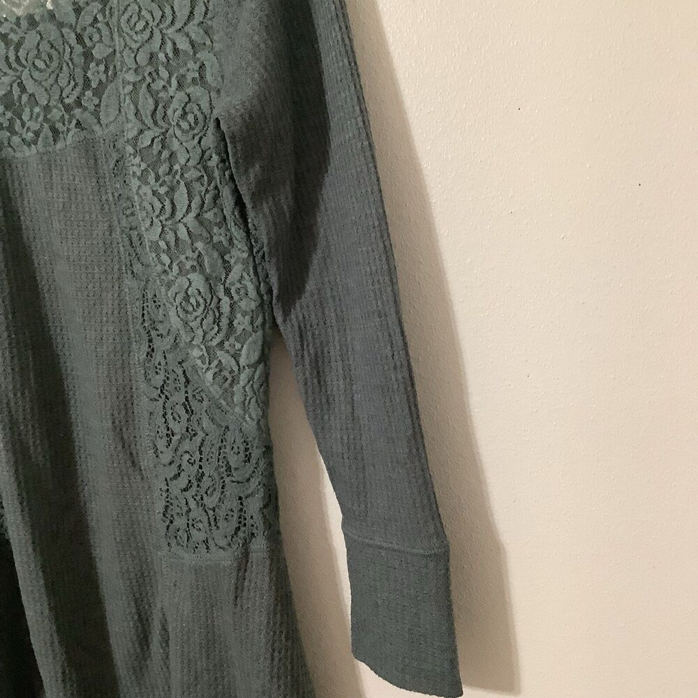 RXB Sage Green Fairycore Fairy‎ Grunge Lace Waffle Knit Slouchy Blouse Sz Medium - Picture 9 of 11